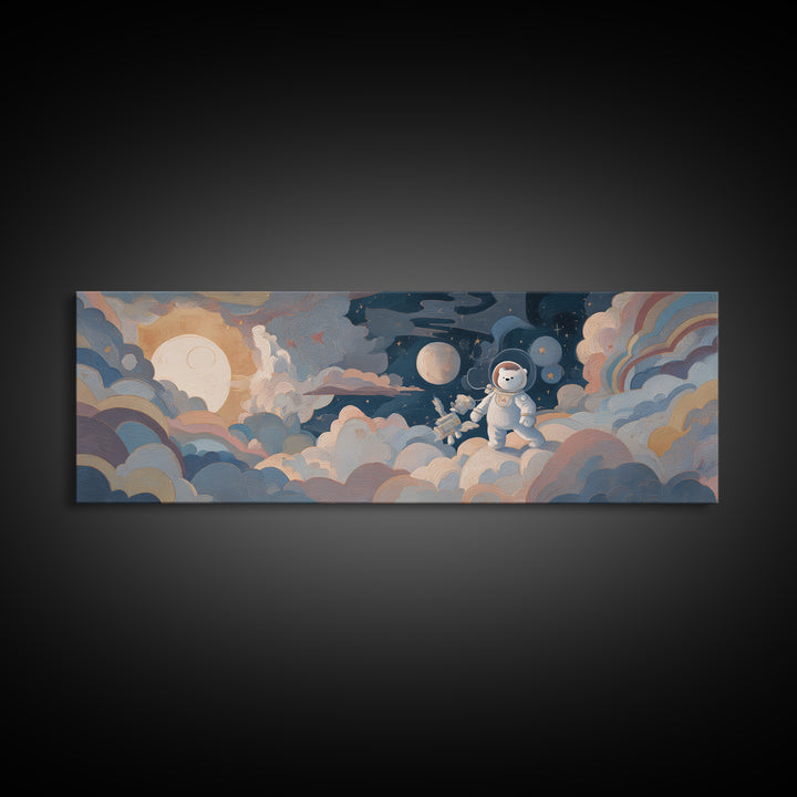 Little Astronaut Bear Framed Canvas Print, Nursery Decor, Art Print, Fine Art, Nursery, Woodland Nursery Decor, Nursery Prints, NDE-3x1-55