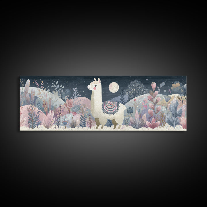 Cute Llama with Blanket Pattern Canvas Print, Nursery Decor, Nursery Wall Decal, Oil Painting, Nursery, Minimalist Decor, NDE-3x1-61