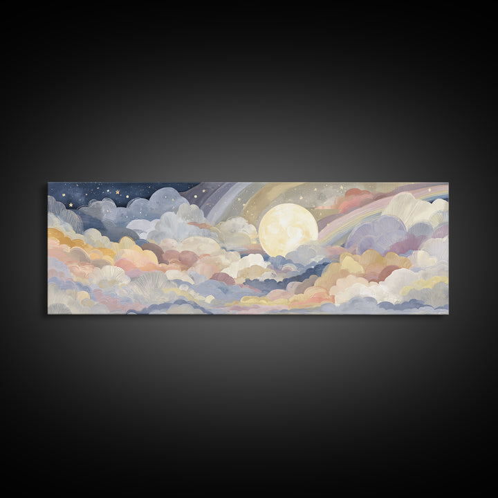 Pastel Rainbow with Soft Cloud Shapes Canvas Print, Nursery Decor, Boy Nursery Decor, Abstract Art, Nursery, Contemporary Art, NDE-3x1-65