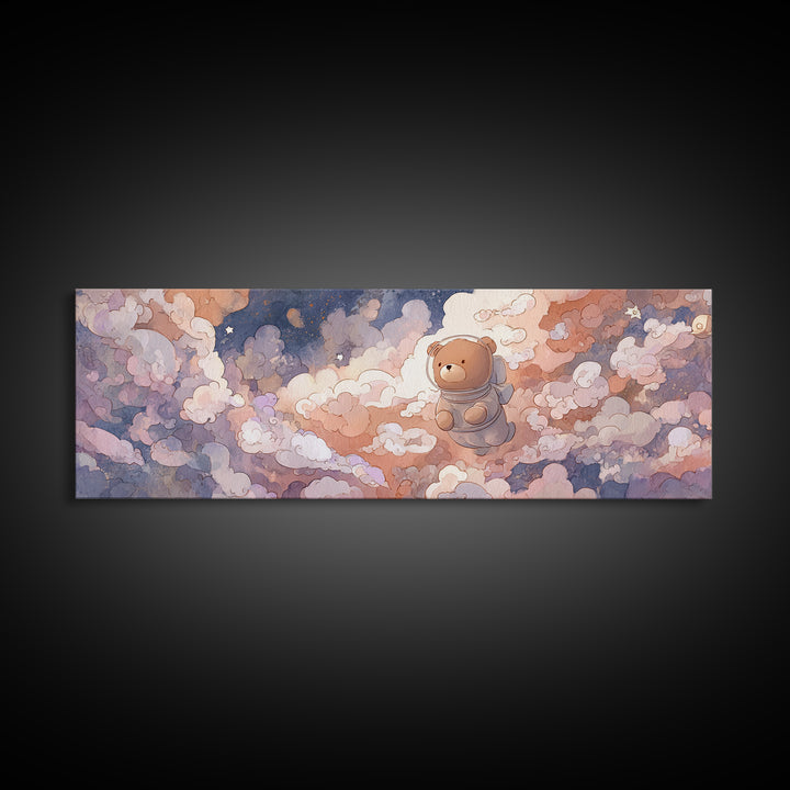 Little Astronaut Bear Framed Canvas Print, Nursery Decor, Statement Artwork, Fine Art, Nursery, Nursery Wall Art, NDE-3x1-7