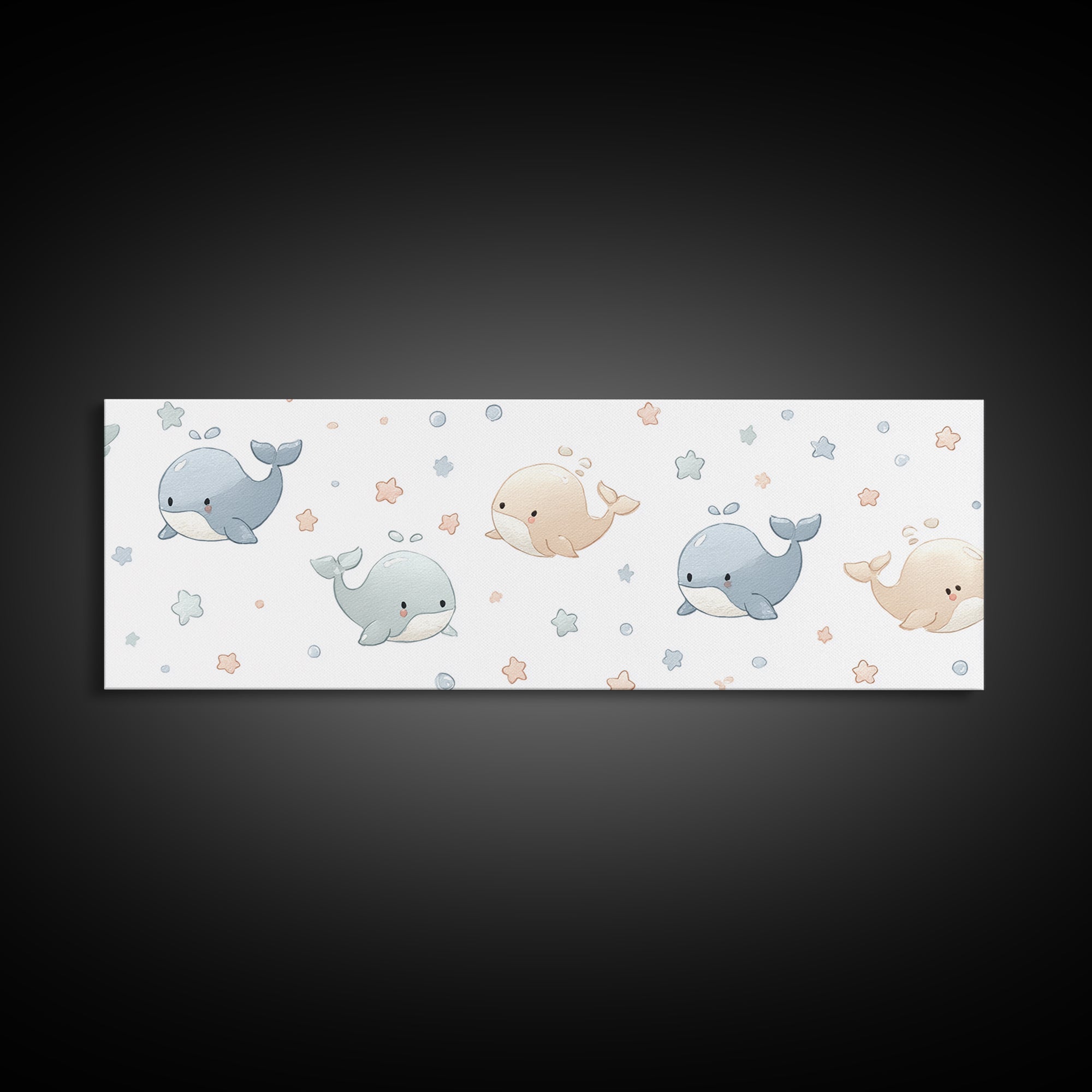 Baby Whale Swimming Through Stars Framed Canvas Print, Nursery Decor, Wall Decor, Fine Art, Nursery, Woodland Nursery Decor, NDE-3x1-72