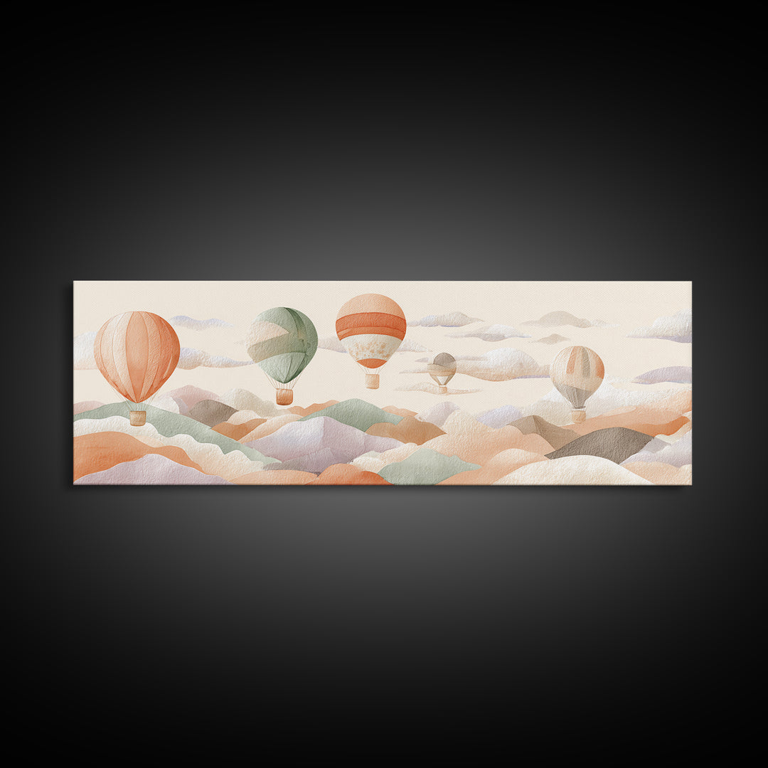 Hot Air Balloon Drifting Canvas Print, Nursery Decor, Art Print, Fine Art, Nursery, Woodland Nursery Decor, Nursery Prints, NDE-3x1-76