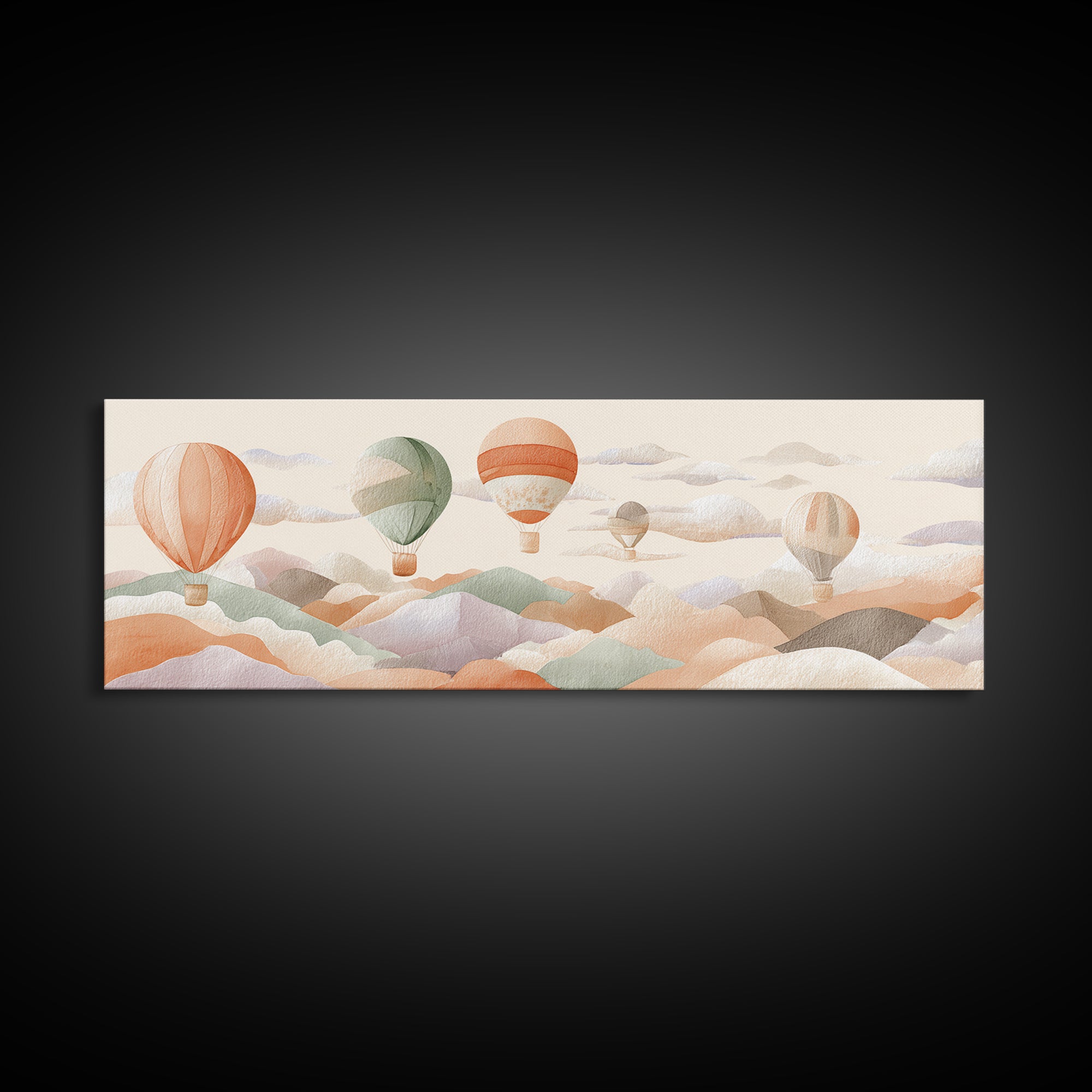 Hot Air Balloon Drifting Canvas Print, Nursery Decor, Art Print, Fine Art, Nursery, Woodland Nursery Decor, Nursery Prints, NDE-3x1-76