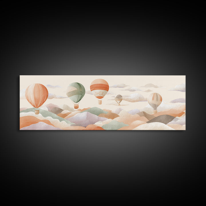 Hot Air Balloon Drifting Canvas Print, Nursery Decor, Art Print, Fine Art, Nursery, Woodland Nursery Decor, Nursery Prints, NDE-3x1-76