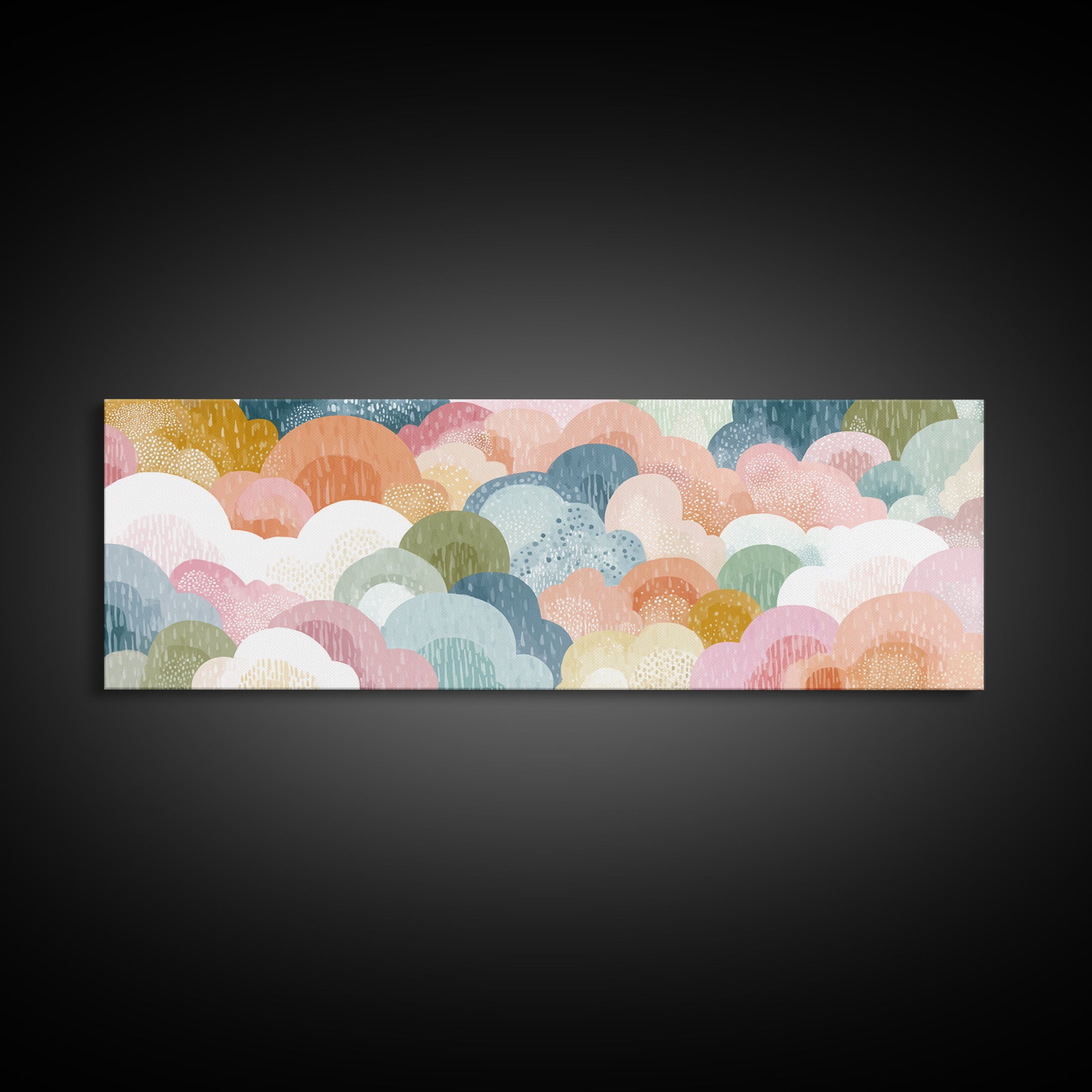 Cloud Rainbow and Raindrop Composition Framed Canvas Print, Nursery Decor, Canvas, Fine Art, Nursery, Playroom Decor, NDE-3x1-84