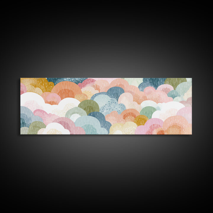 Cloud Rainbow and Raindrop Composition Framed Canvas Print, Nursery Decor, Canvas, Fine Art, Nursery, Playroom Decor, NDE-3x1-84