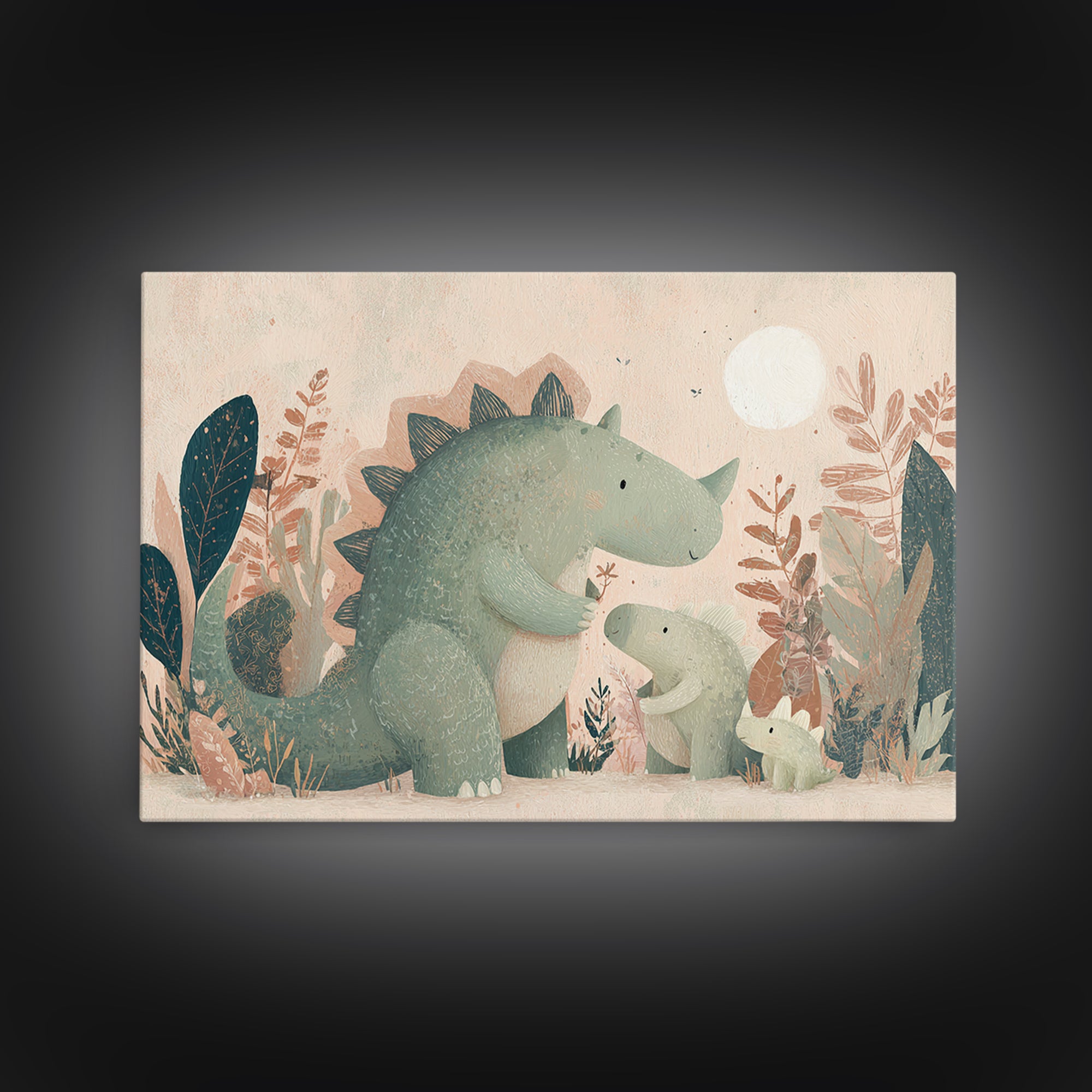 Gentle Dinosaur Family Canvas Print, Nursery Decor, Modern Decor, Fine Art, Nursery, Wall Decor, Art Print, Printable Wall Art, NDE-3x2-11