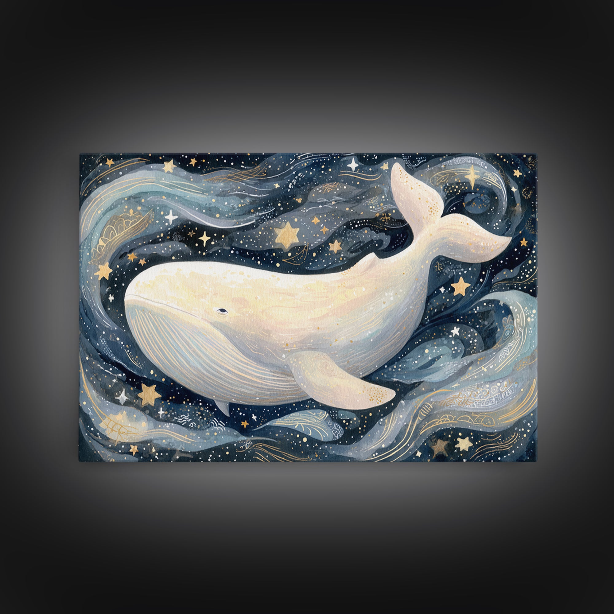 Baby Whale Swimming Through Stars Canvas Print, Nursery Decor, Wall Light, Fine Art, Nursery, Statement Artwork, Boho Decor, NDE-3x2-12