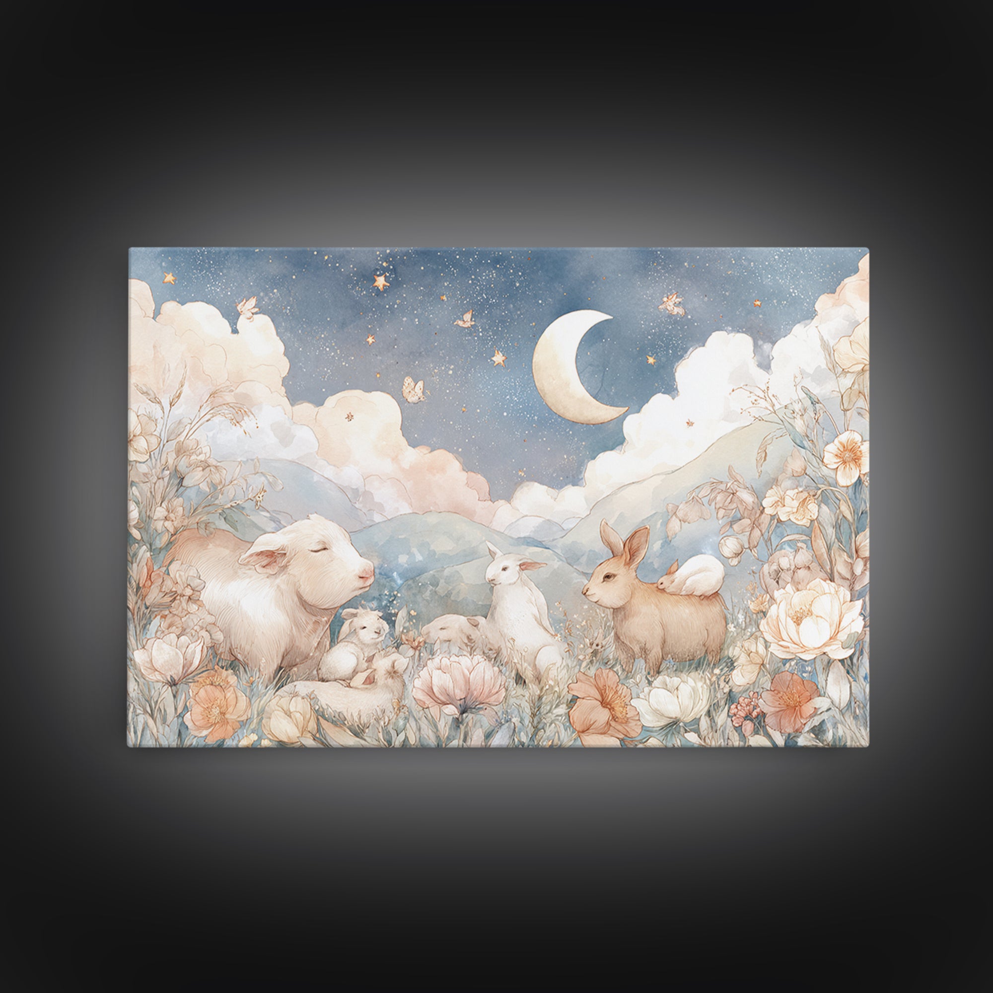 Farm Animals in Soft Watercolor Style Canvas Print, Nursery Decor, Wall, Oil Painting, Nursery, Nursery Wall Decals, NDE-3x2-22
