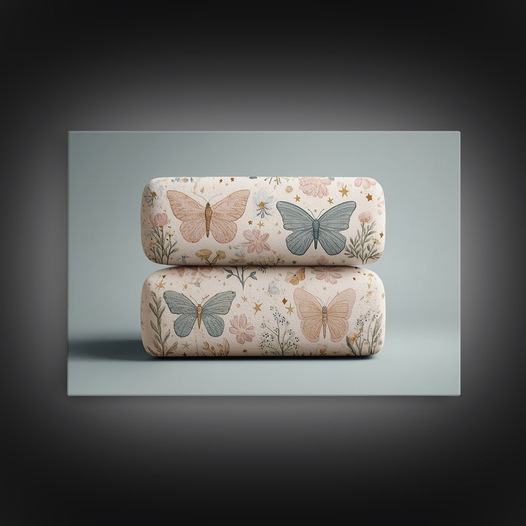 Pastel Butterfly and Wildflower Pattern Canvas Print, Nursery Decor, Boy Nursery Decor, Fine Art, Nursery, Contemporary Art, NDE-3x2-44