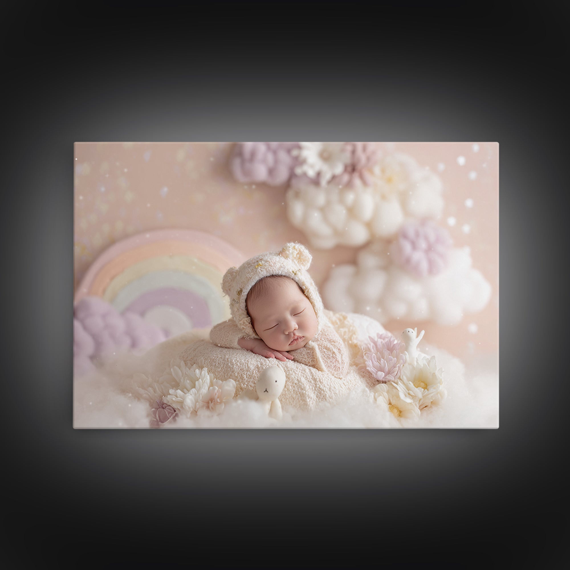 Cloud Rainbow and Raindrop Composition Canvas Print, Nursery Decor, Gallery Decor, Fine Art, Nursery, Wall Art, Home Decor, NDE-3x2-48