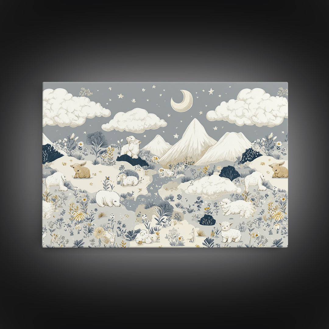 Calm Mountain Nursery Landscape Canvas Print, Nursery Decor, Kids Wall Art, Fine Art, Nursery, Room Decor, Textured Painting, NDE-3x2-52