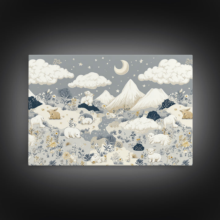 Calm Mountain Nursery Landscape Canvas Print, Nursery Decor, Kids Wall Art, Fine Art, Nursery, Room Decor, Textured Painting, NDE-3x2-52