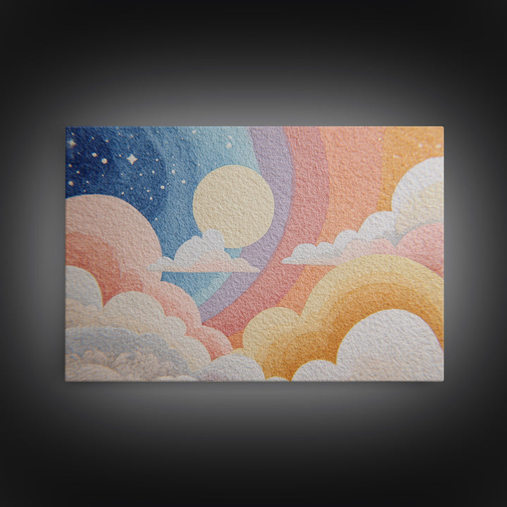 Pastel Rainbow with Soft Cloud Shapes Canvas Print, Nursery Decor, Modern Decor, Abstract Art, Nursery, Wall Decor, Art Print, NDE-3x2-53