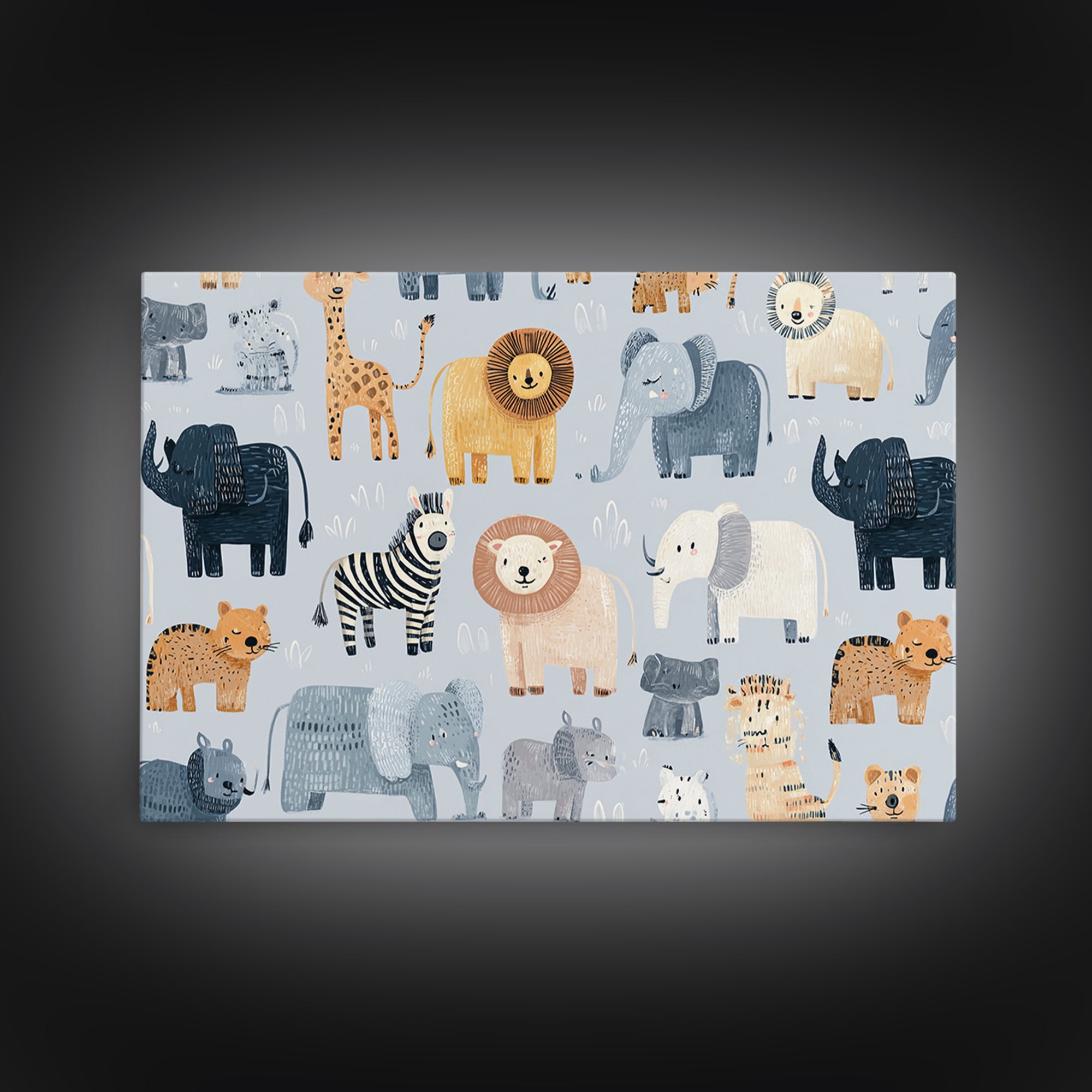 Cute Safari Animals Canvas Print, Nursery Decor, Room Decor, Fine Art, Nursery, Framed Wall Art, Bedroom Decor, Wall Decal, NDE-3x2-56