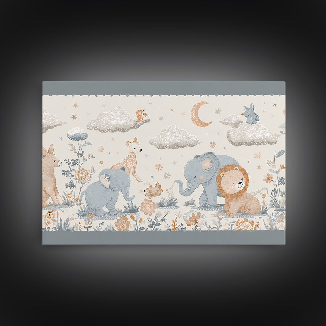 Woodland Animal Parade Framed Canvas Print, Nursery Decor, Nursery Prints, Nursery, Nursery Wall Decal, Boy Nursery Decor, NDE-3x2-6