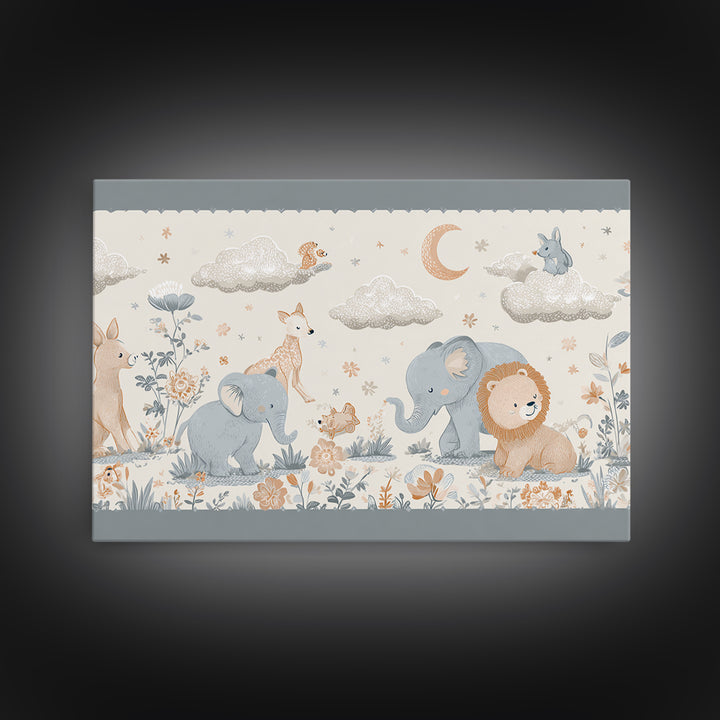 Woodland Animal Parade Framed Canvas Print, Nursery Decor, Nursery Prints, Nursery, Nursery Wall Decal, Boy Nursery Decor, NDE-3x2-6