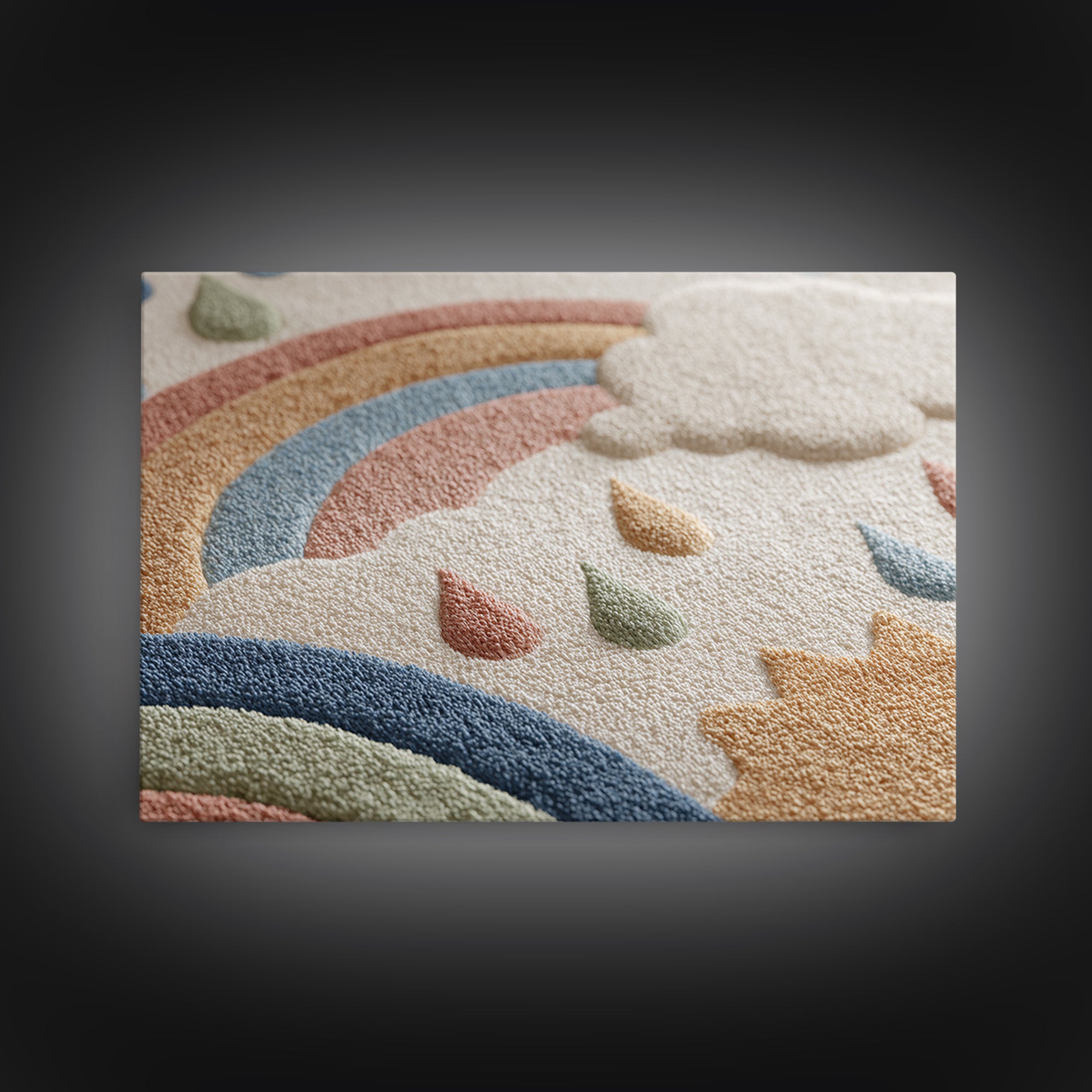 Cloud Rainbow and Raindrop Composition Canvas Print, Nursery Decor, Contemporary Art, Fine Art, Nursery, Wall Decals, NDE-3x2-72