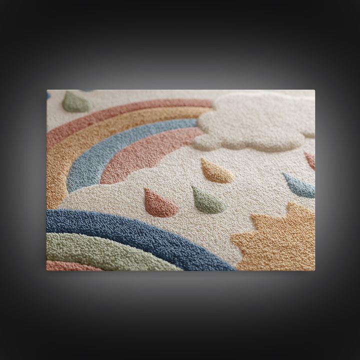 Cloud Rainbow and Raindrop Composition Canvas Print, Nursery Decor, Contemporary Art, Fine Art, Nursery, Wall Decals, NDE-3x2-72