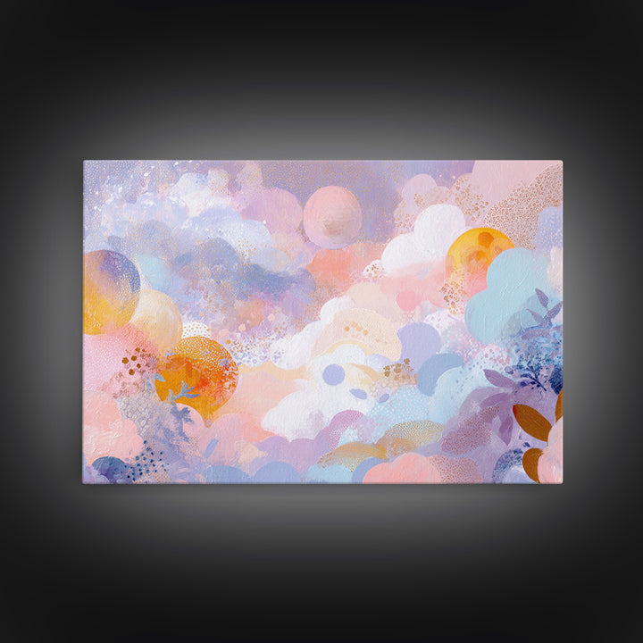 Pastel Rainbow with Soft Cloud Shapes Framed Canvas Print, Nursery Decor, Room Decor, Abstract Art, Nursery, Framed Wall Art, NDE-3x2-77