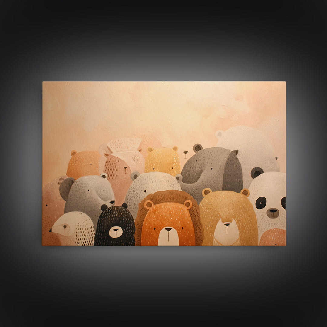 Cute Safari Animals Framed Canvas Print, Nursery Decor, Floral Wallpaper, Oil Painting, Nursery, Fine Art Print, NDE-3x2-8