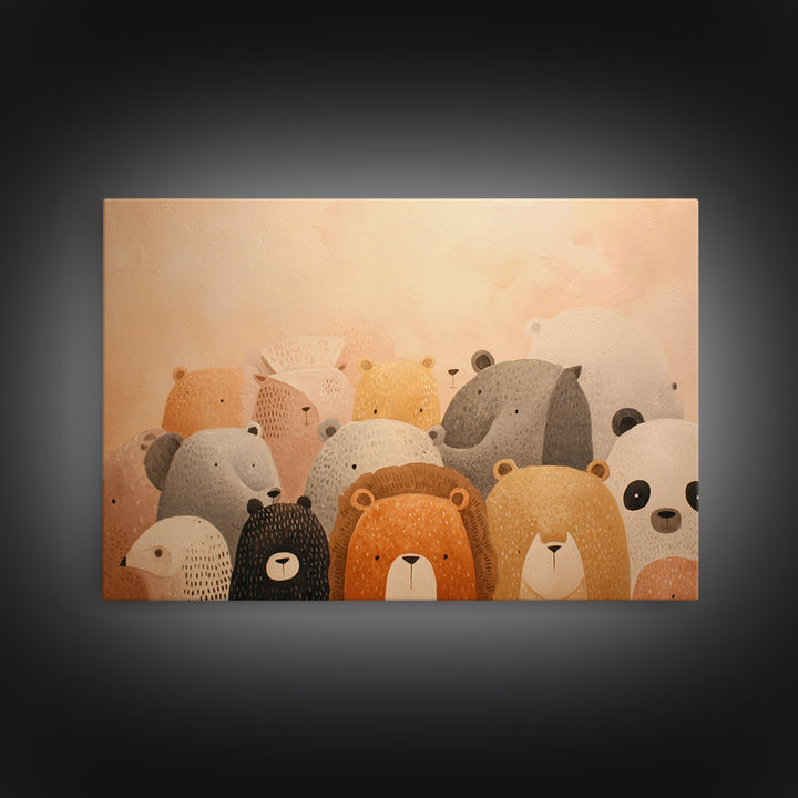 Cute Safari Animals Framed Canvas Print, Nursery Decor, Floral Wallpaper, Oil Painting, Nursery, Fine Art Print, NDE-3x2-8