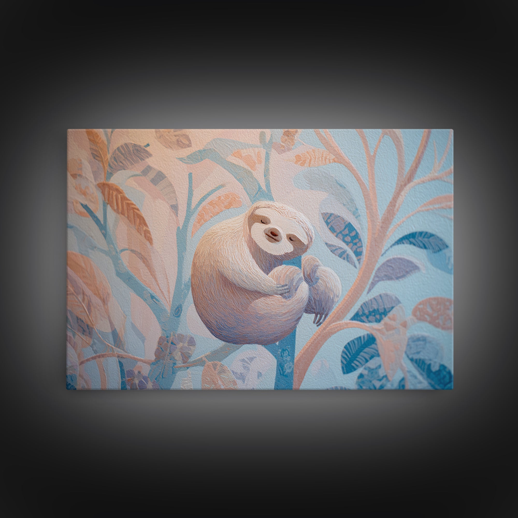 Sleepy Sloth Hanging from Branch Framed Canvas Print, Nursery Decor, Nursery Wall Decal, Watercolor Art, Nursery, NDE-3x2-82