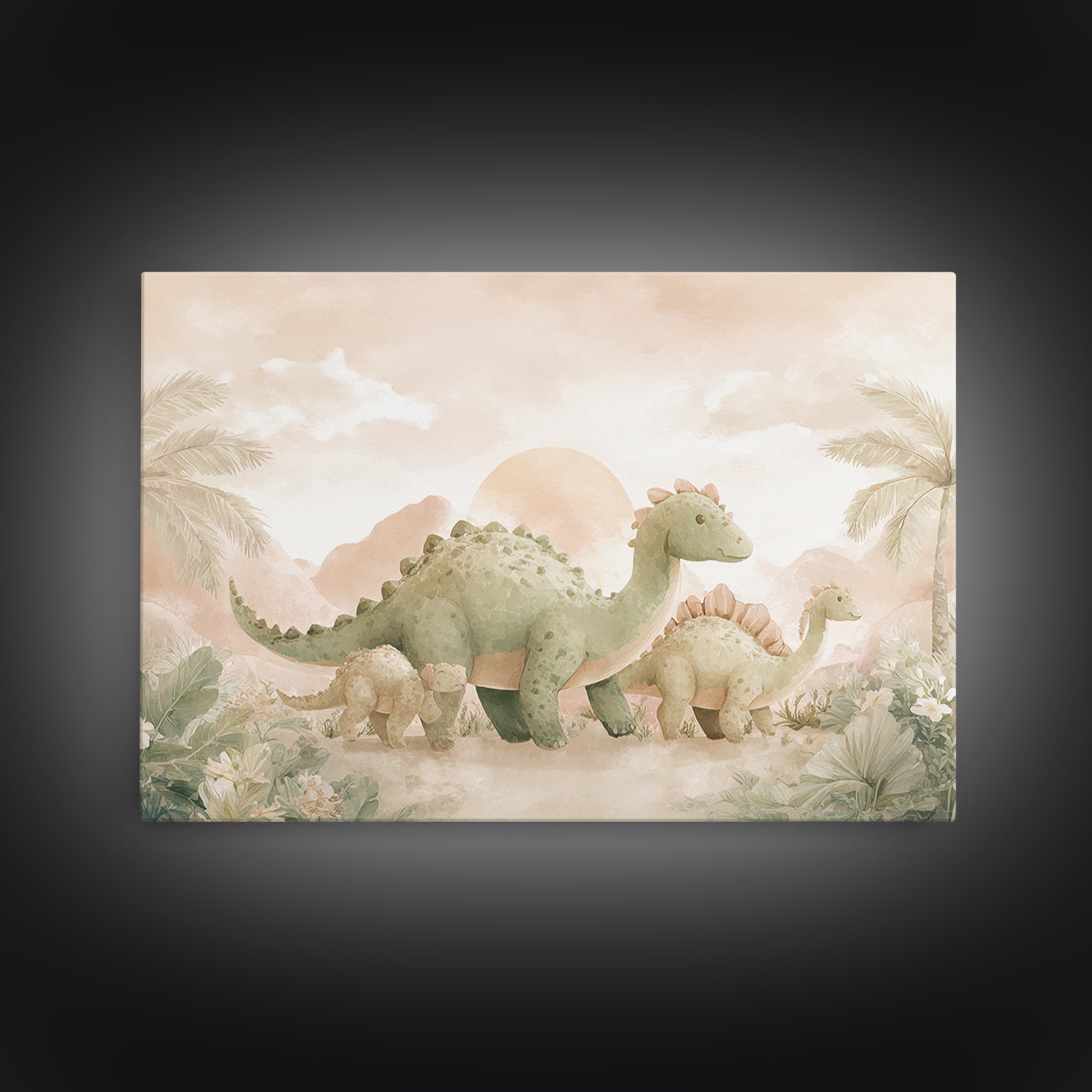 Gentle Dinosaur Family Canvas Print, Nursery Decor, Nursery Wall Decor, Fine Art, Nursery, Nursery Name Sign, Kids Wall Art, NDE-3x2-83