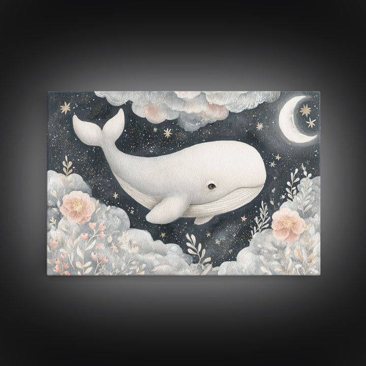 Baby Whale Swimming Through Stars Canvas Print, Nursery Decor, Wall Decor, Fine Art, Nursery, Woodland Nursery Decor, NDE-3x2-84