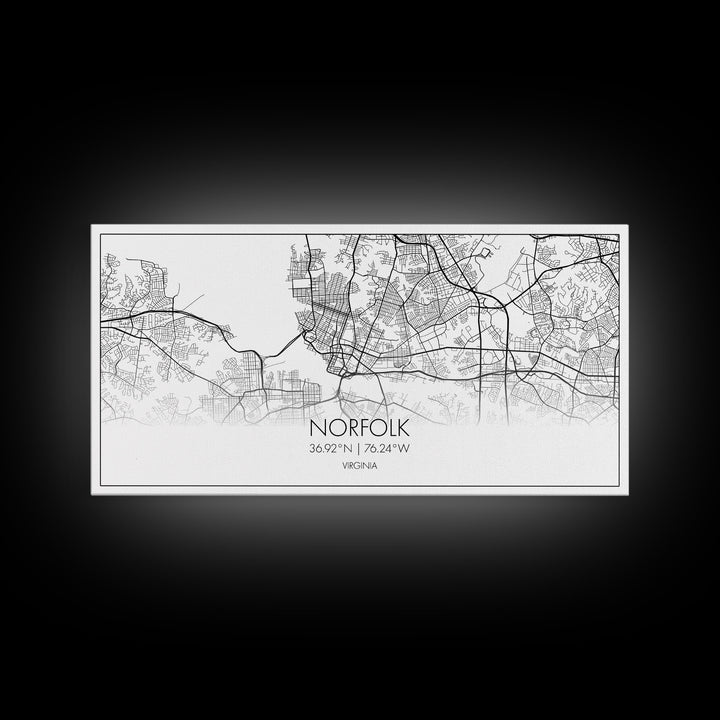 Norfolk City Map, Virginia Art, Map Print, Minimalist Wall Art, Wall Art, Canvas Art, Cabin Wall Art, Southern Wall Décor, Unique Wall Art
