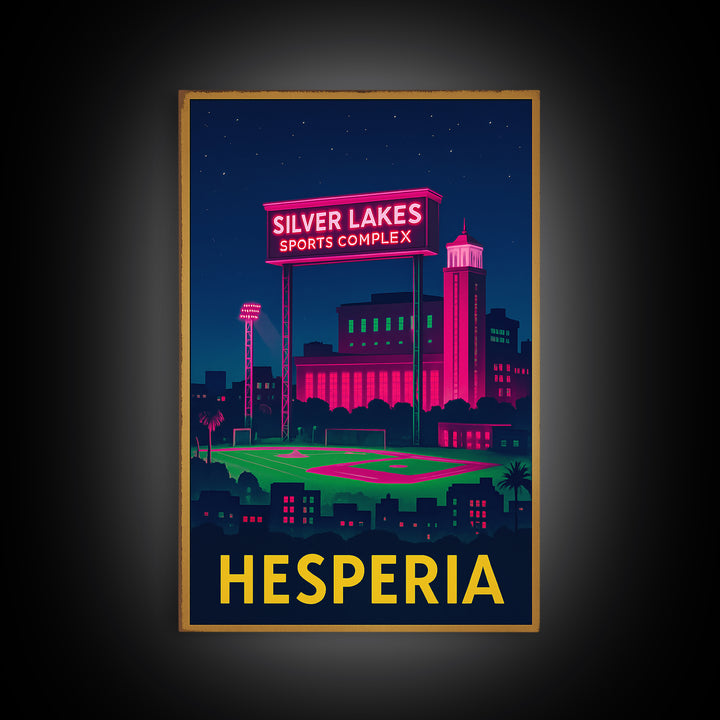 Hesperia California Travel Poster, Canvas Print, Neon Cityscape Wall Art, Hesperia Poster Print, Vintage City Poster, City Illustration