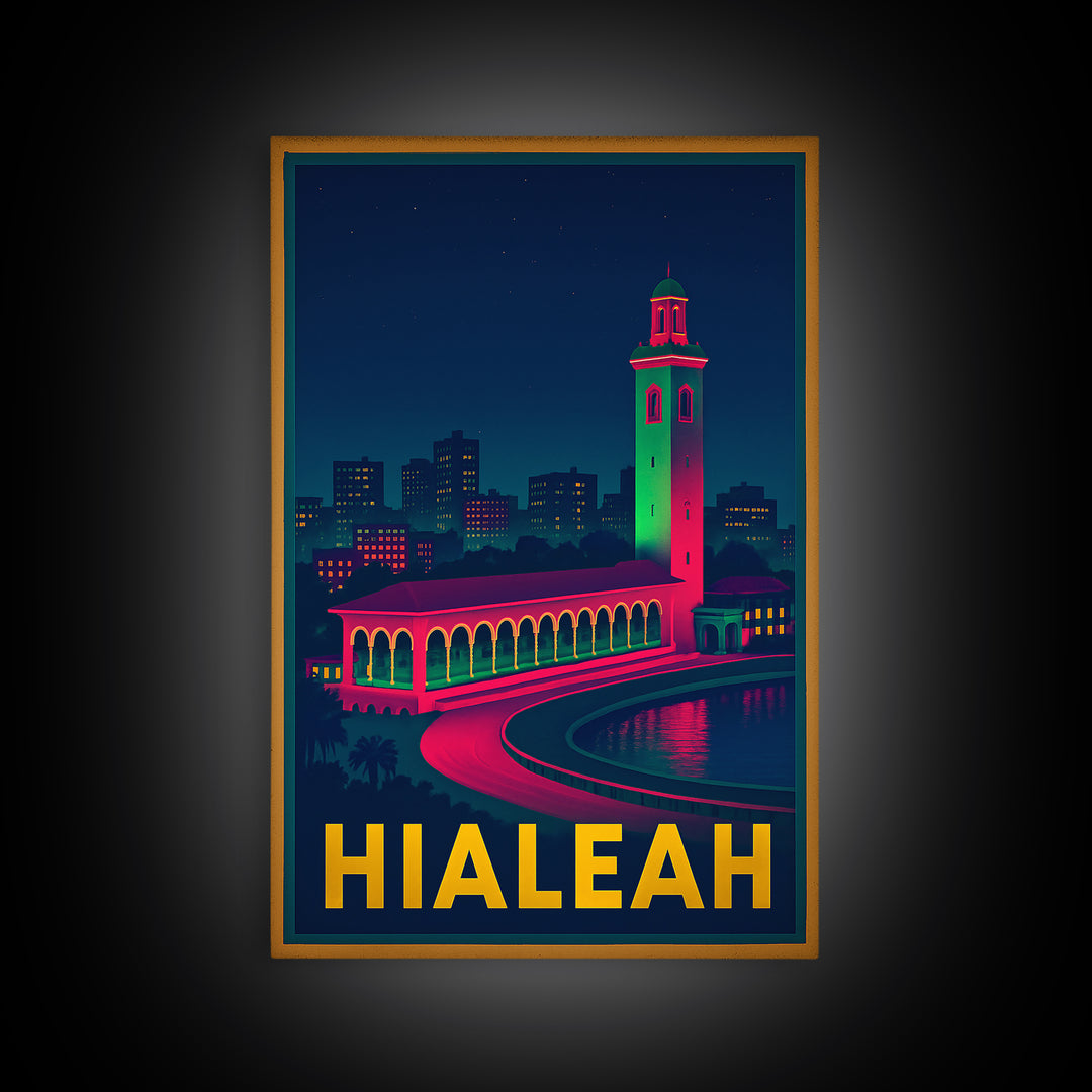 Hialeah Florida Travel Poster, Canvas Print, Cyberpunk Style City Art, Hialeah Travel Art, Wanderlust Decor, Fine Art Print, Wall Art