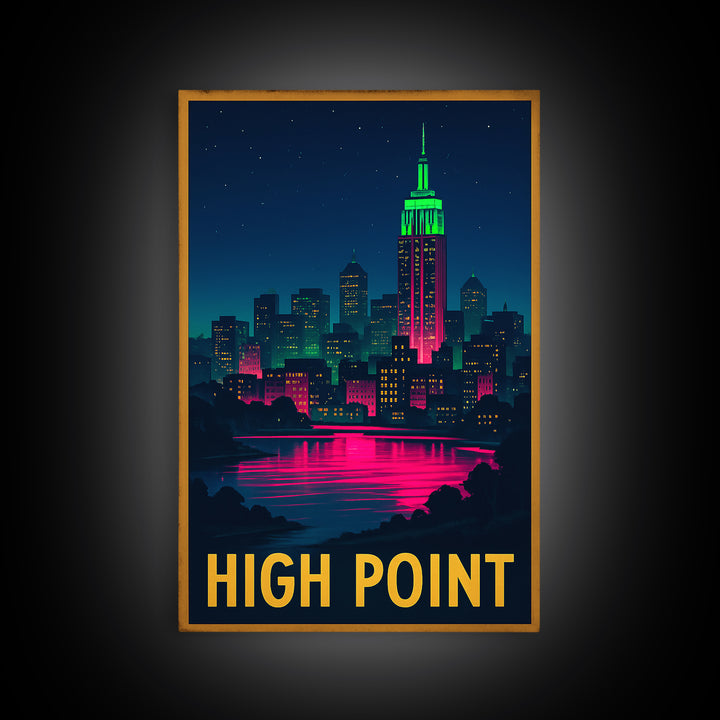 High Point North Carolina Travel Poster, Canvas Print, Cyberpunk Style City Art, High Point City Art, Travel Art, Travel Art Print
