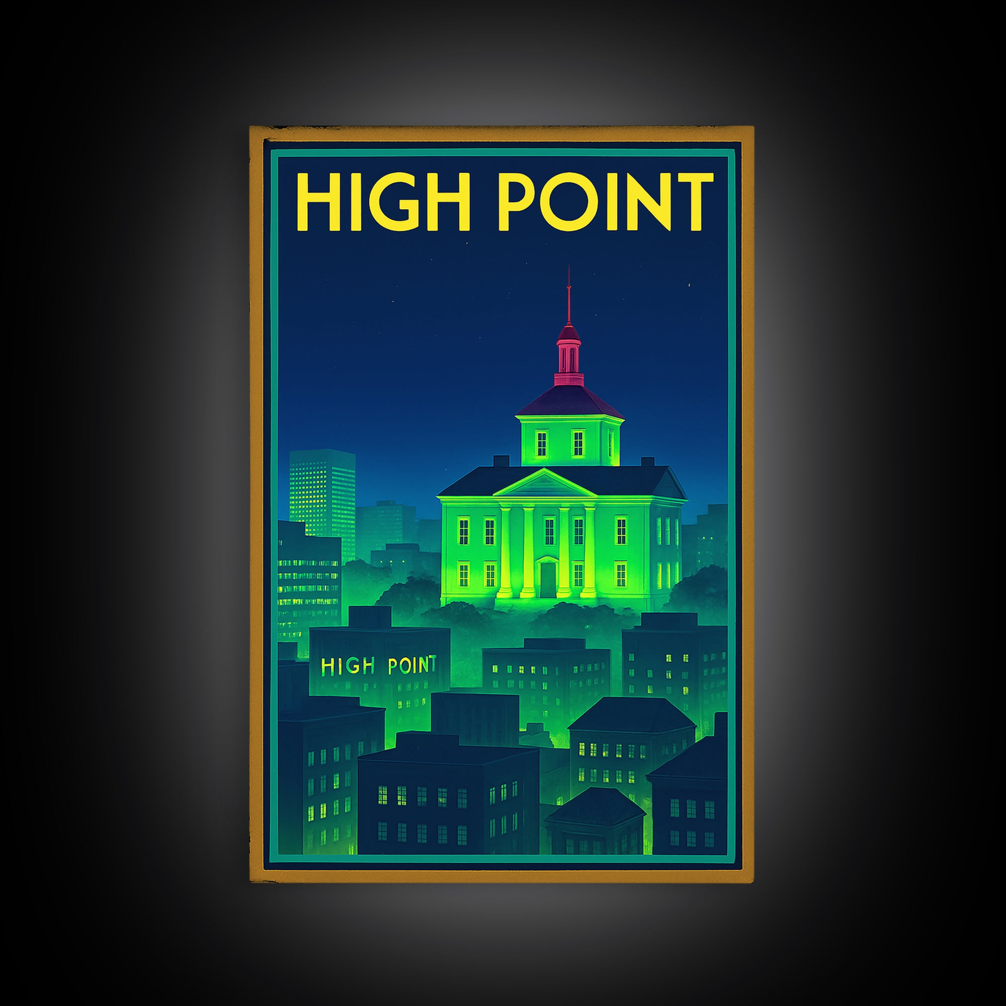 High Point Travel Poster, Framed Canvas Print, Cyberpunk Style City Art, High Point City Art, Vintage City Poster, Vintage Travel Art