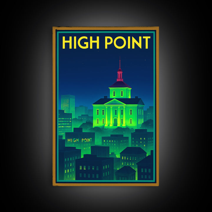 High Point Travel Poster, Framed Canvas Print, Cyberpunk Style City Art, High Point City Art, Vintage City Poster, Vintage Travel Art