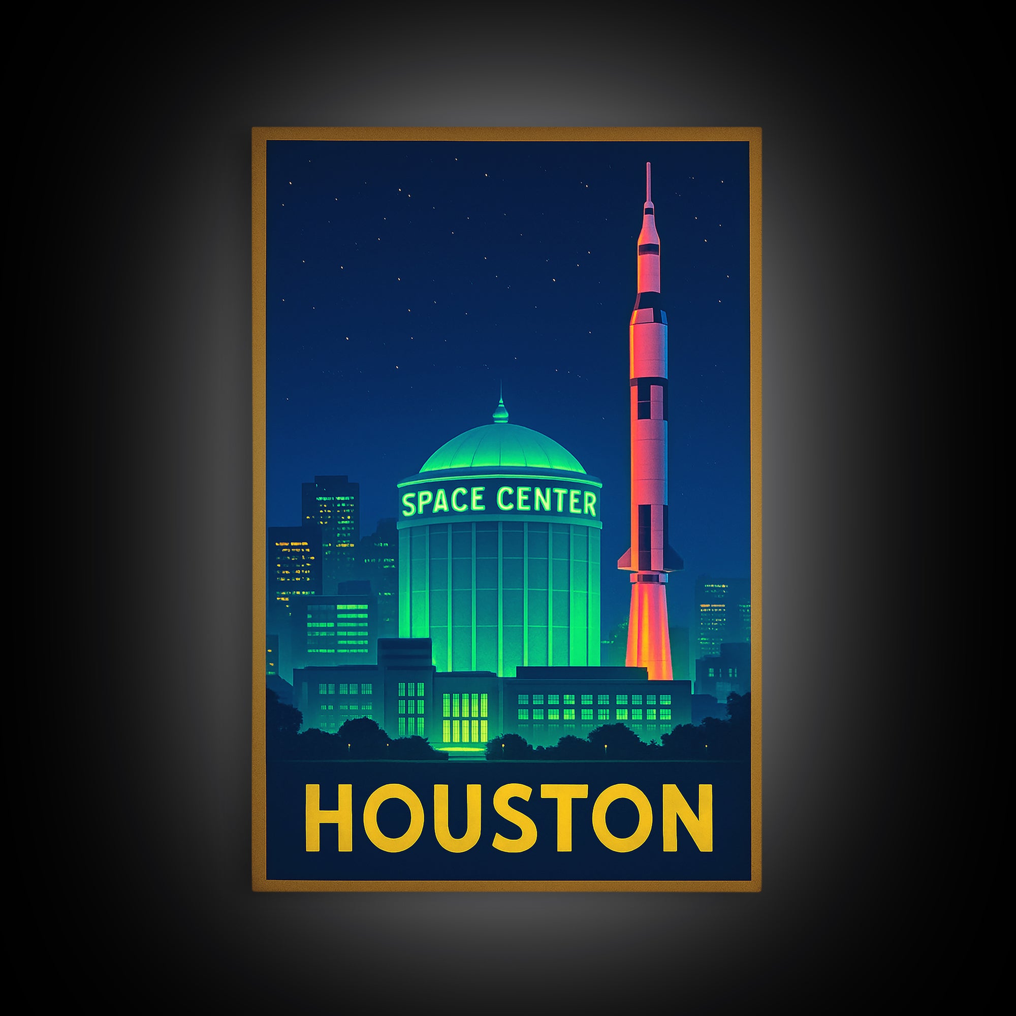 Houston Texas Travel Poster, Canvas Print, Electric Night Poster Art, Houston City Art, Fine Art Print, Travel Wall Art, Home Office Decor