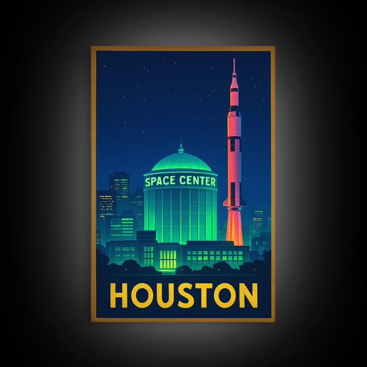 Houston Texas Travel Poster, Canvas Print, Electric Night Poster Art, Houston City Art, Fine Art Print, Travel Wall Art, Home Office Decor