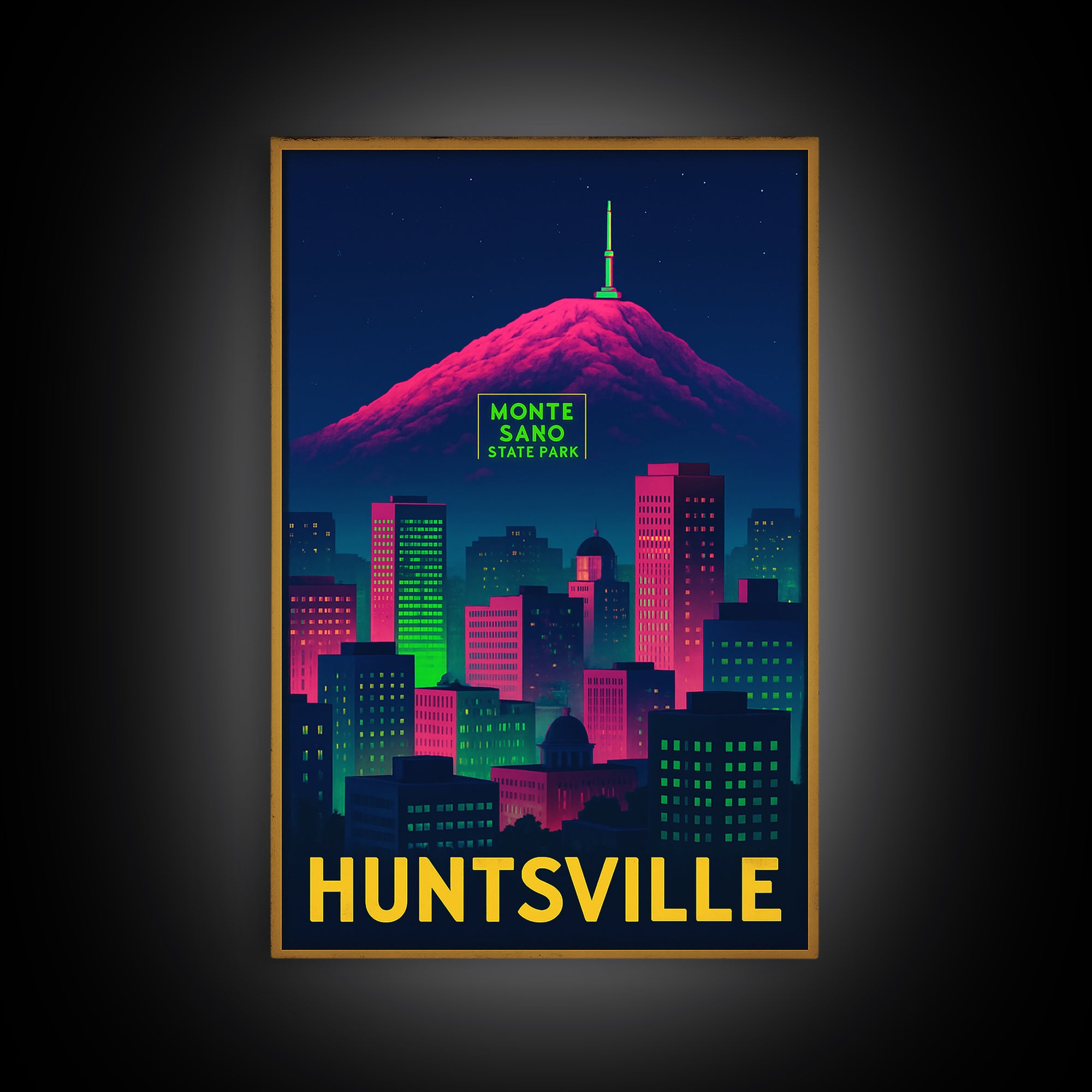 Huntsville Alabama Travel Poster, Framed Canvas Print, Cyberpunk Style City Art, Huntsville Poster Print, Travel Art Print, City Art Print