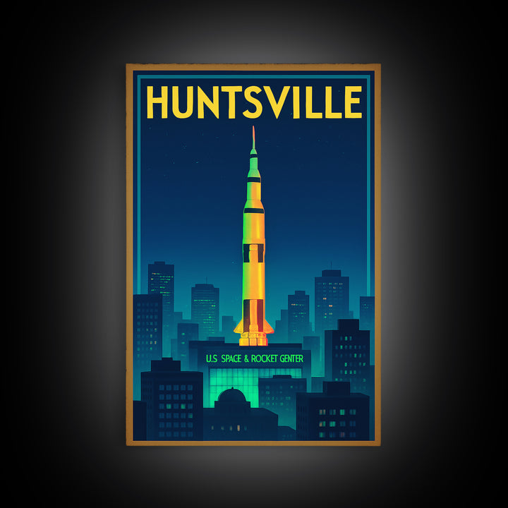 Huntsville Travel Poster, Framed Canvas Print, Cyberpunk Style City Art, Huntsville Art Print, Eclectic Wall Decor, City Travel Prints