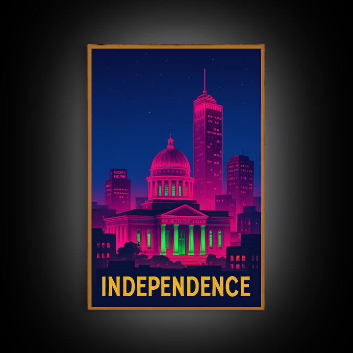 Independence Missouri Travel Poster, Canvas Print, Electric Night Poster Art, Independence Art Print, City Illustration, Home Office Decor