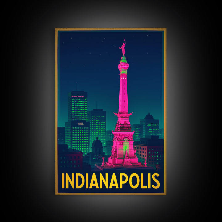 Indianapolis Indiana Travel Poster, Canvas Print, Neon Skyline Art Wall Art, Indianapolis Poster Print, Vintage Travel Print, City Art Print