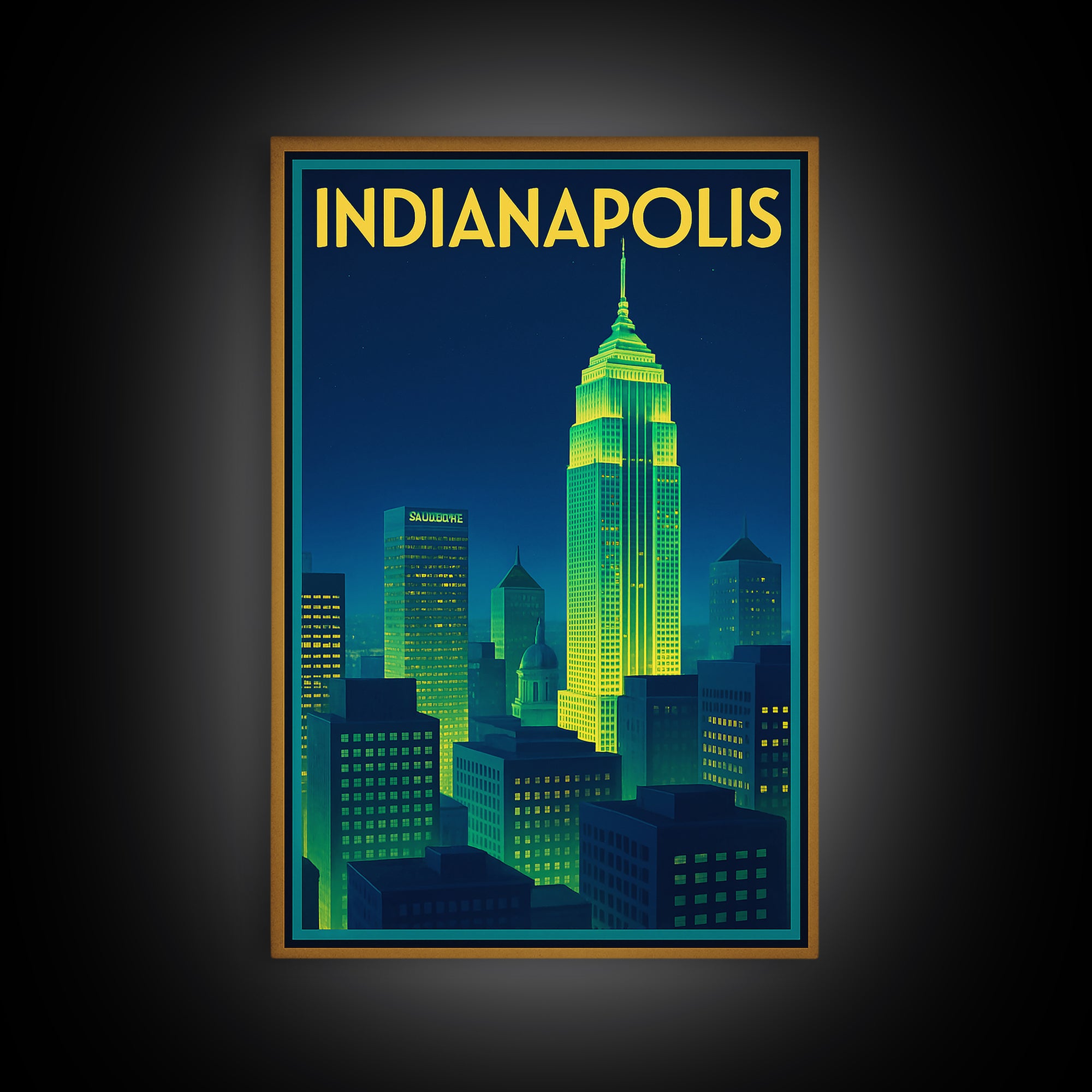 Indianapolis Travel Poster, Canvas Print, Cyberpunk Style City Art, Indianapolis City Art, Wanderlust Decor, Home Office Decor