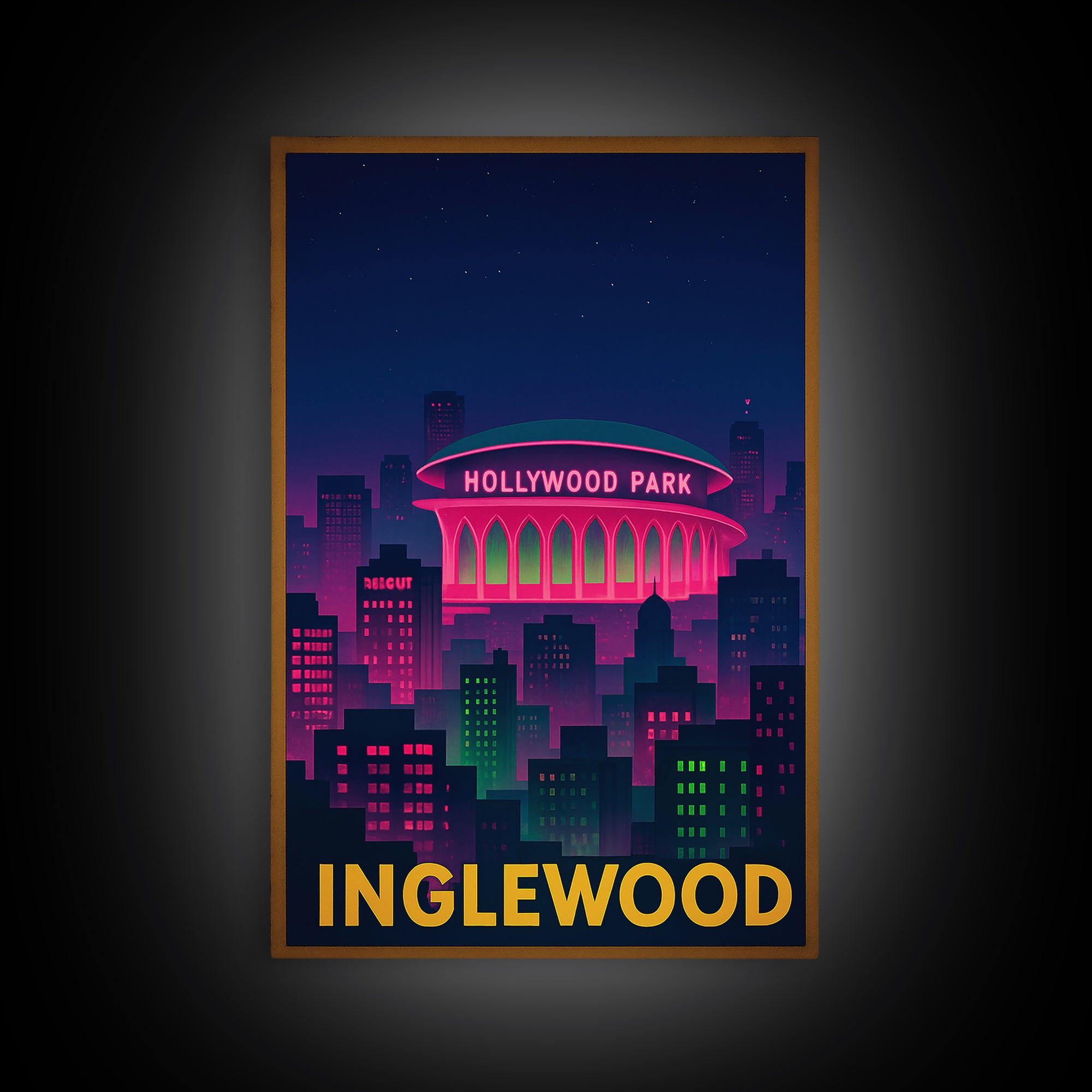 Inglewood California Travel Poster, Canvas Print, Neon Skyline Wall Art, Inglewood Wall Art, Travel Prints, Vintage City Poster, City Poster
