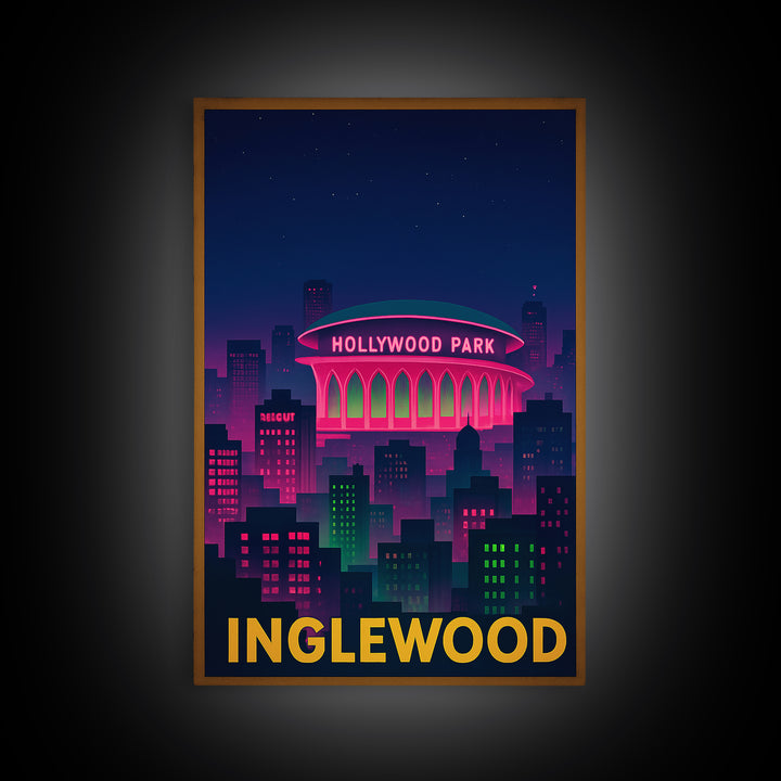 Inglewood California Travel Poster, Canvas Print, Neon Skyline Wall Art, Inglewood Wall Art, Travel Prints, Vintage City Poster, City Poster