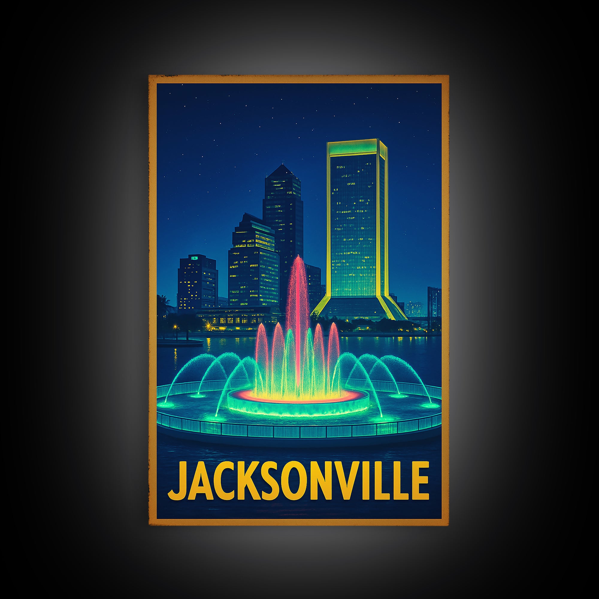 Jacksonville Florida Travel Poster, Canvas Print, Neon Skyline Art Wall Art, Jacksonville Poster Print, Vintage Travel Art, City Art Print
