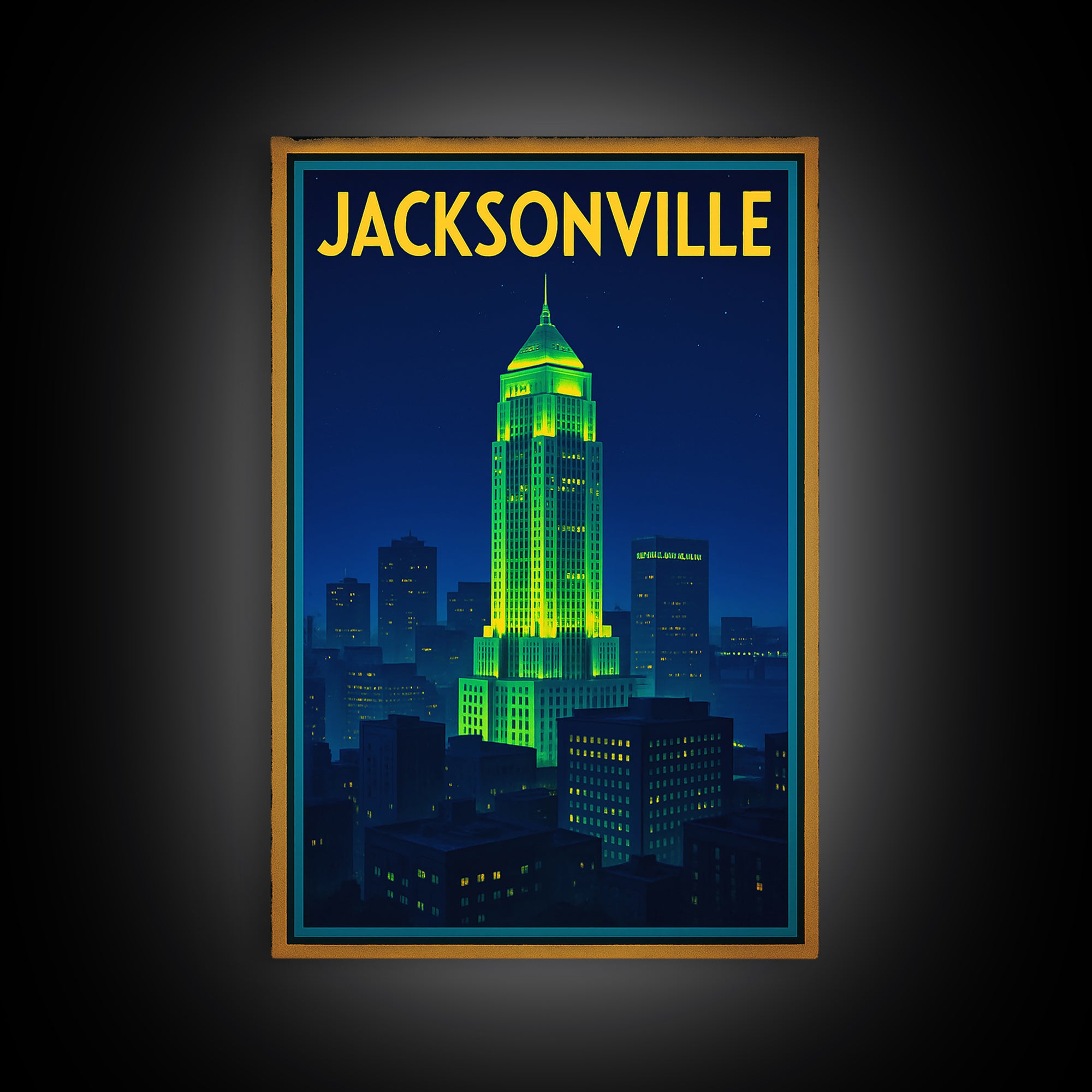 Jacksonville Travel Poster, Canvas Print, Electric Night Poster Art, Jacksonville Travel Art, Fine Art Print, Travel Poster Set