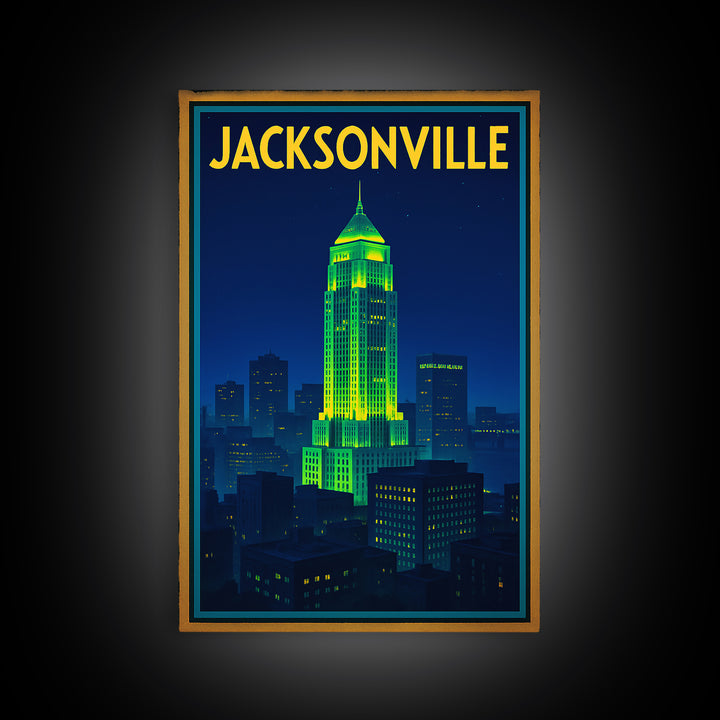 Jacksonville Travel Poster, Canvas Print, Electric Night Poster Art, Jacksonville Travel Art, Fine Art Print, Travel Poster Set