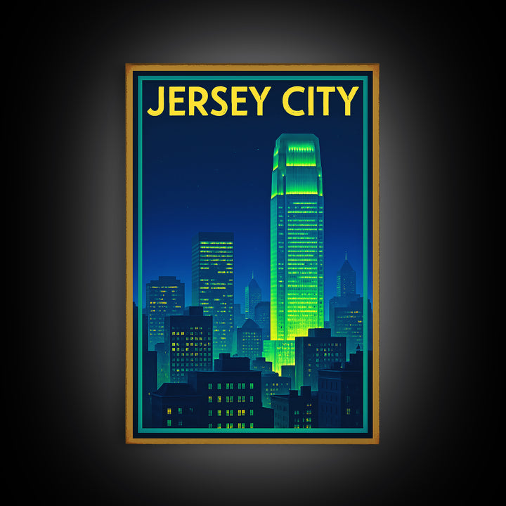 Jersey City Travel Poster, Canvas Print, Electric Night Poster Art, Jersey City Travel Art, Gift For Travelers, Travel Wall Art