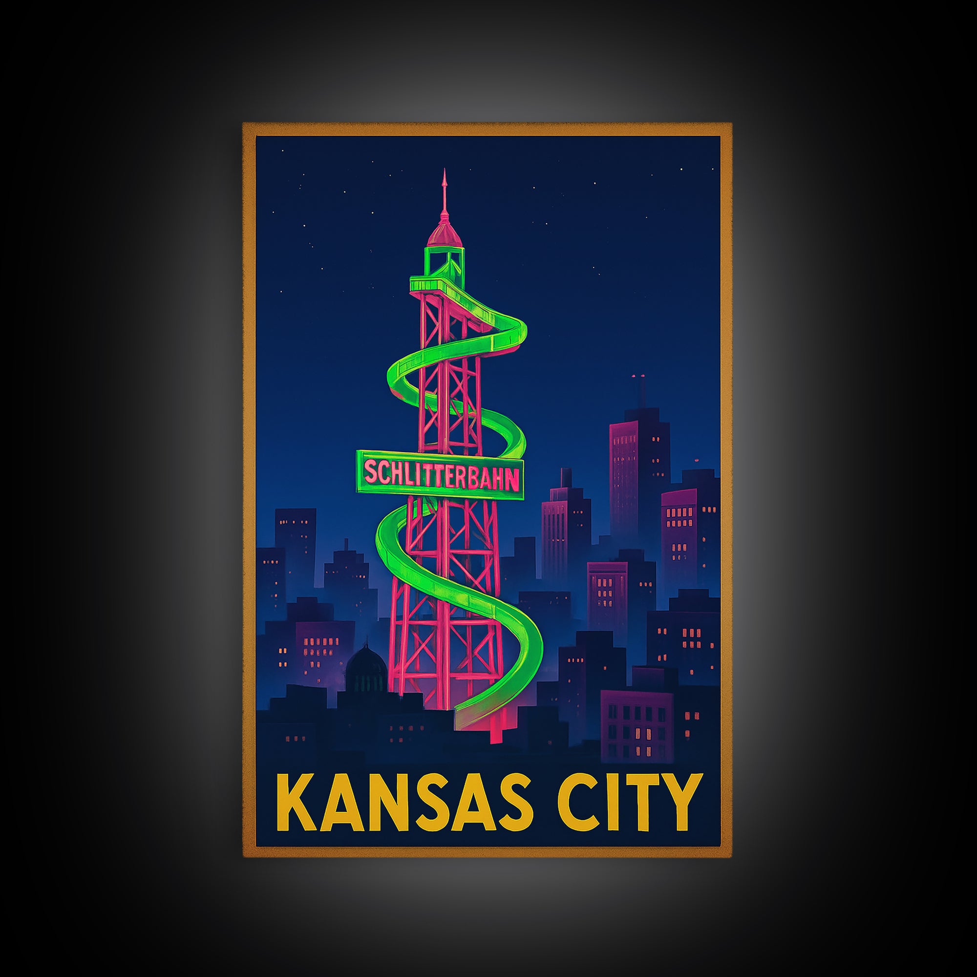 Kansas City Travel Poster, Canvas Print, Cyberpunk Style City Art, Kansas City Poster Print, Travel Wall Art, Living Room Wall Art