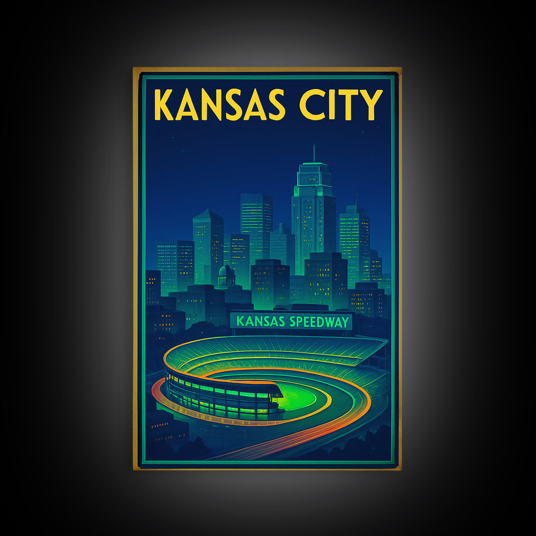 Kansas City Travel Poster, Framed Canvas Print, Cyberpunk Style City Art, Kansas City Wall Art, City Travel Prints, Fine Art Print